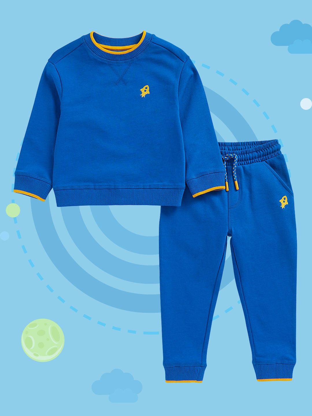 mothercare infant boys blue solid pure cotton sweatshirt with joggers