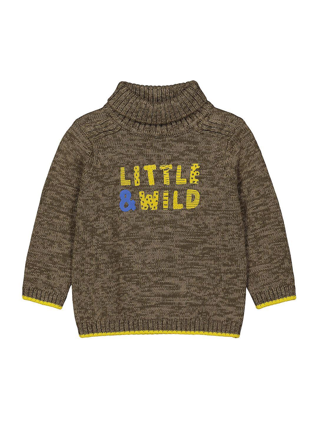 mothercare infant boys khaki & yellow typography printed pure cotton sweatshirt