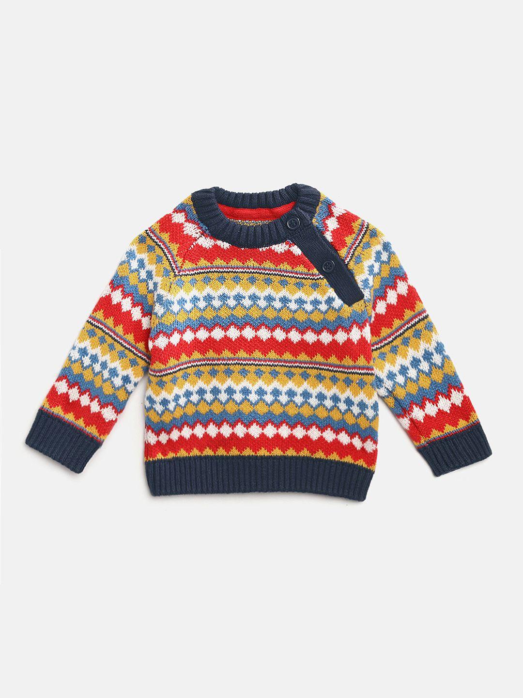 mothercare infant boys red & mustard yellow fair isle patterned cotton pullover