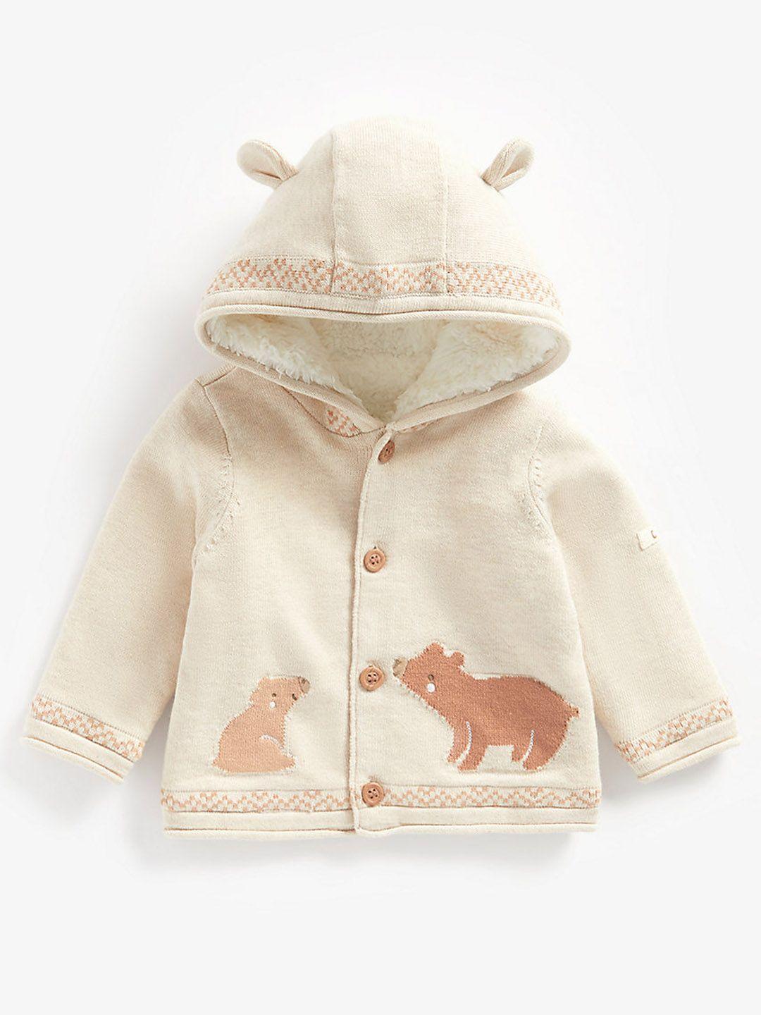 mothercare infant kids off-white & brown embroidered cardigan