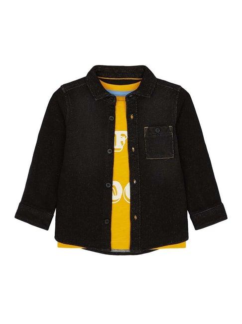 mothercare kids black & yellow cotton printed full sleeves shirt set