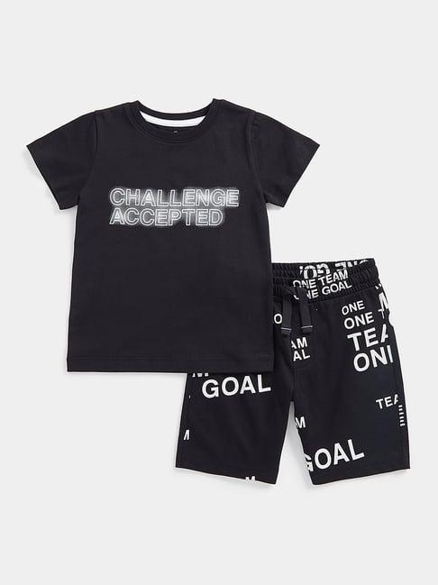 mothercare kids black printed t-shirt with shorts