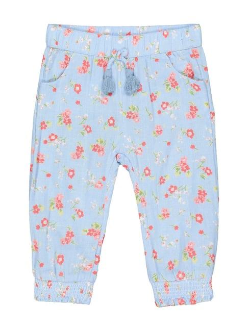 mothercare kids blue & pink cotton floral print trousers