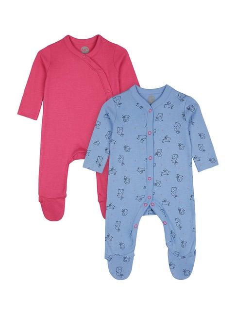 mothercare kids blue & pink cotton printed full sleeves sleepsuit