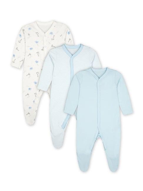 mothercare kids blue & white cotton printed full sleeves sleepsuit