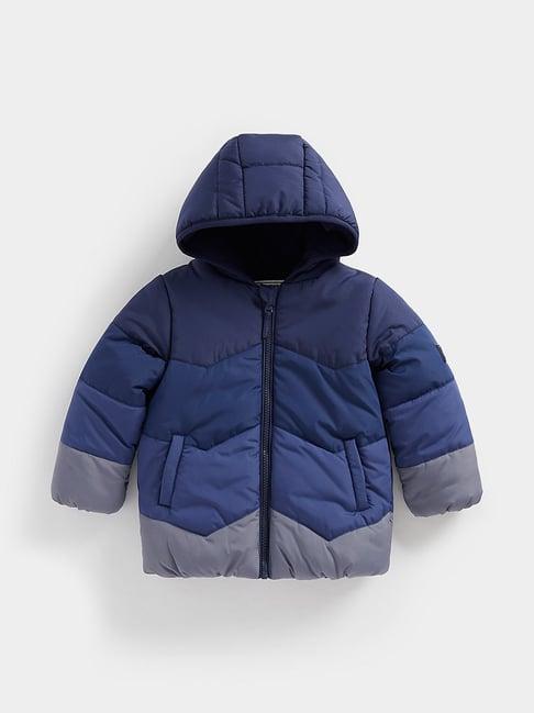 mothercare kids blue color block full sleeves padded jacket