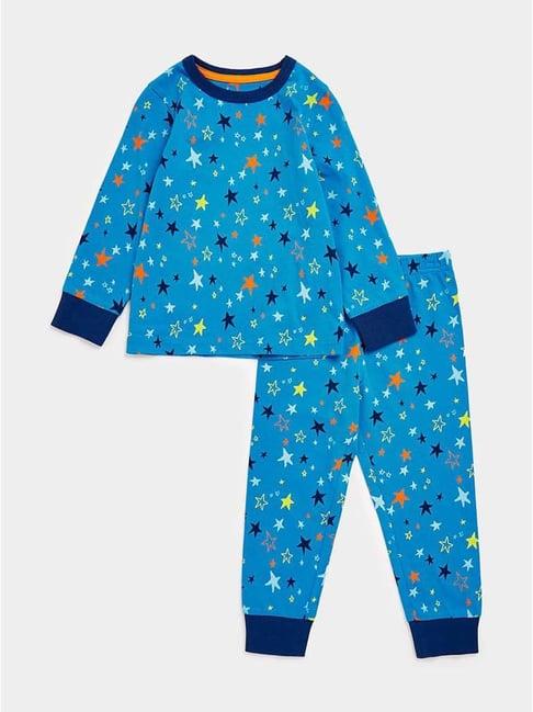 mothercare kids blue cotton printed full sleeves t-shirt set