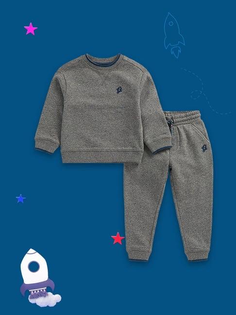mothercare kids charcoal textured full sleeves sweatshirt with joggers