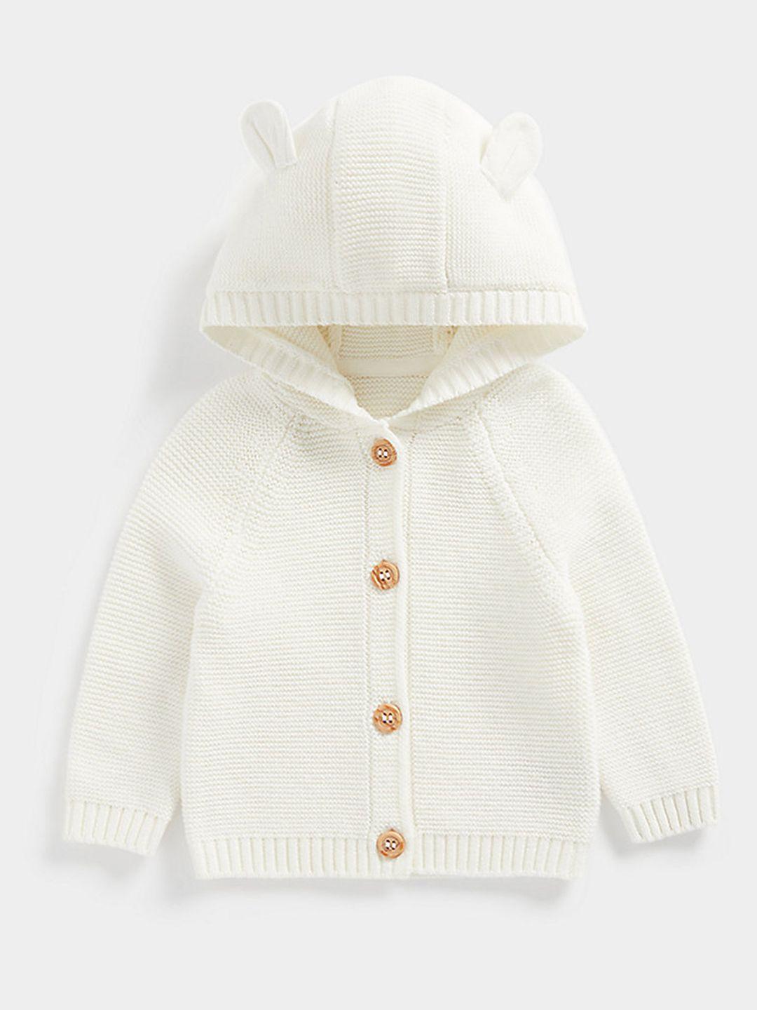 mothercare kids cream-coloured 3d hooded organic cotton cardigan