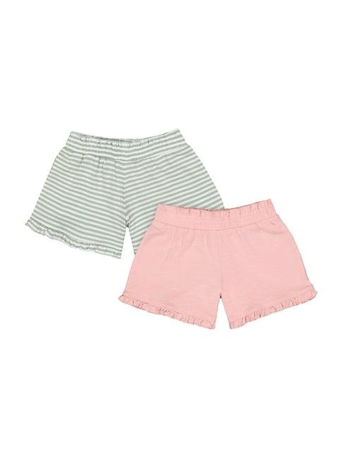 mothercare kids green & pink cotton striped shorts