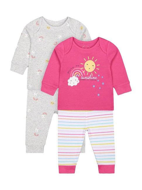 mothercare kids grey & pink cotton printed full sleeves t-shirt set