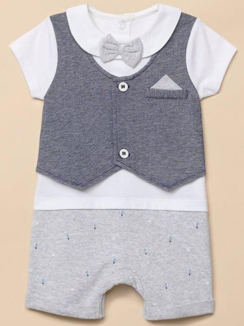 mothercare kids grey & white cotton printed romper