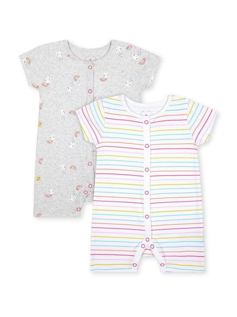 mothercare kids grey & white printed romper (pack of 2)