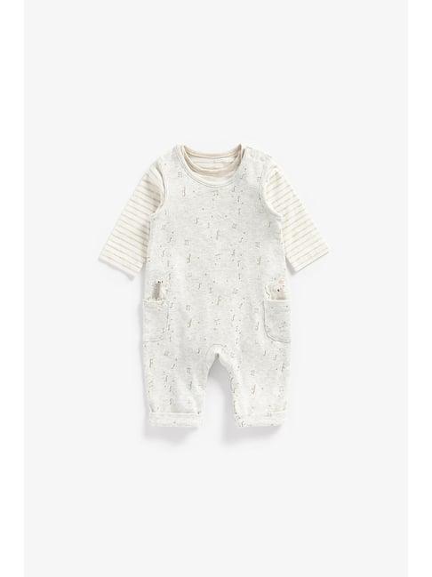 mothercare kids grey & white striped full sleeves dungree with bodysuit