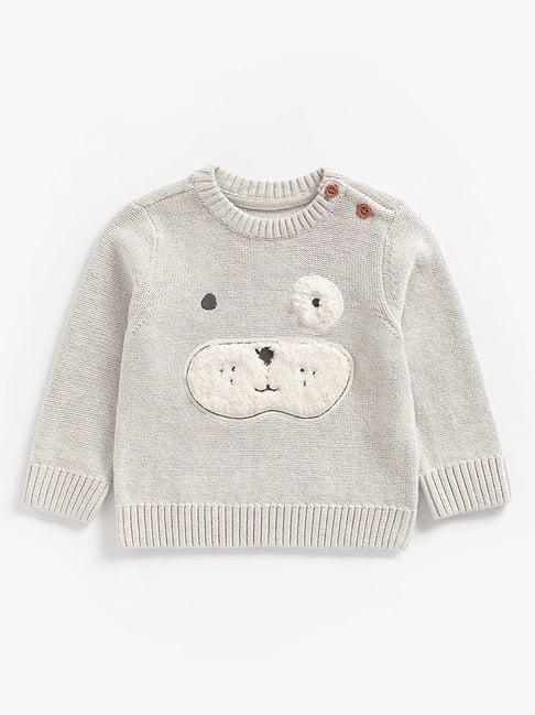 mothercare kids light grey applique full sleeves sweater