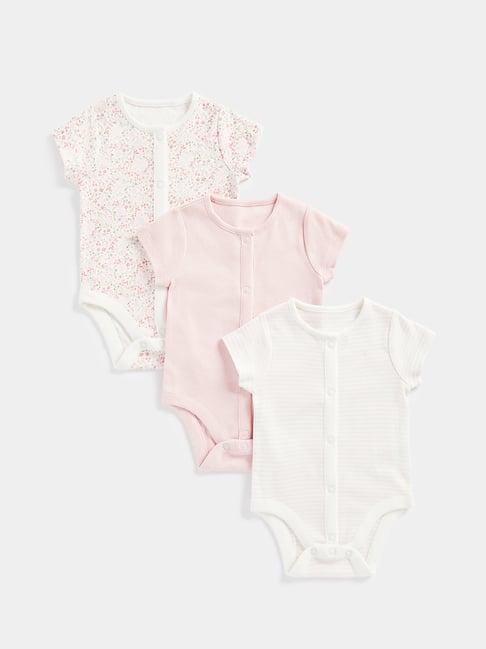 mothercare kids light pink & white floral print bodysuit (pack of 3)
