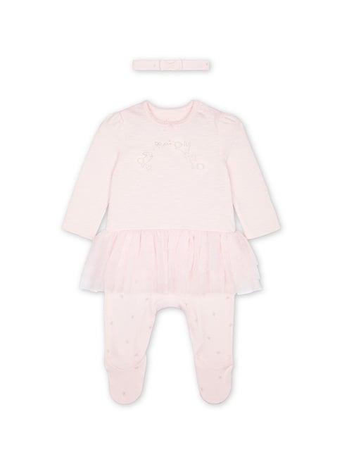 mothercare kids light pink printed full sleeves sleepsuit with hairband