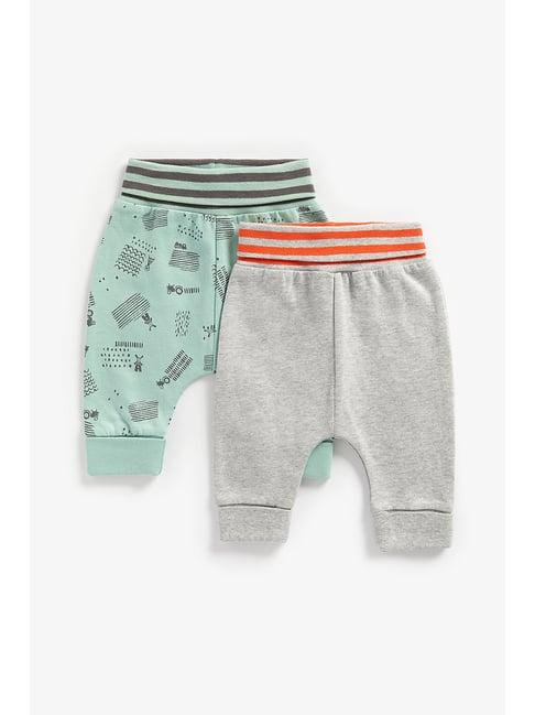 mothercare kids mint green & grey printed joggers (pack of 2)