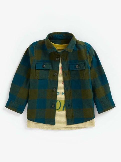 mothercare kids multicolor cotton chequered full sleeves shirt set