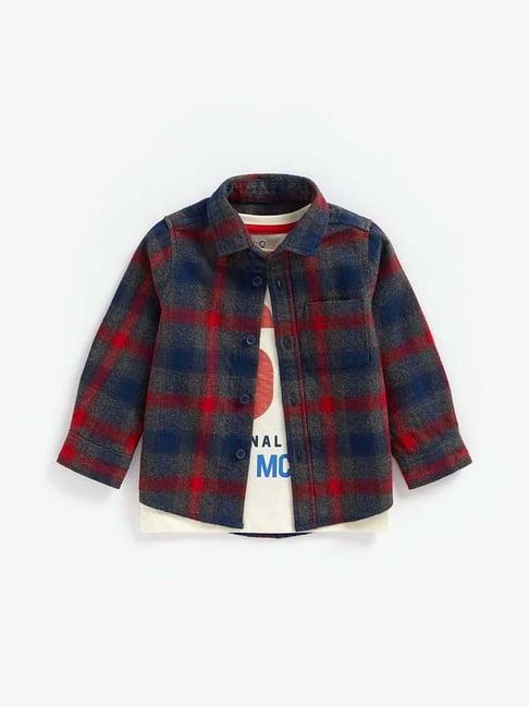 mothercare kids multicolor cotton chequered full sleeves shirt set