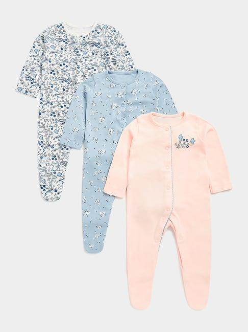 mothercare kids multicolor floral print full sleeves sleepsuit (pack of 3)