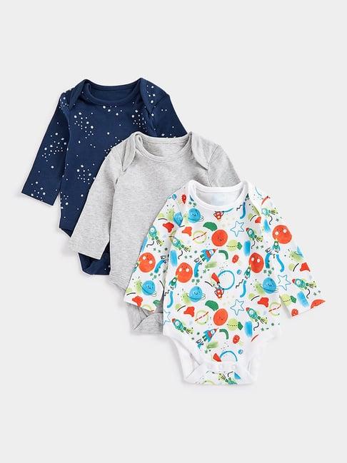 mothercare kids multicolor printed full sleeves bodysuit (pack of 3)