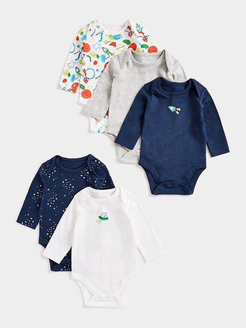 mothercare kids multicolor printed full sleeves bodysuit (pack of 5)
