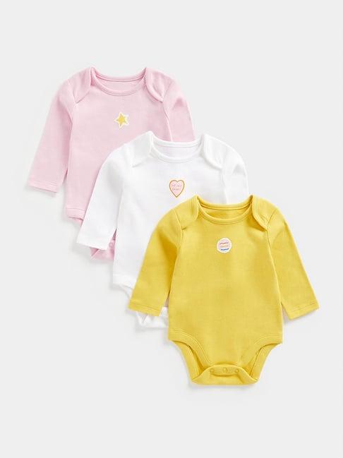 mothercare kids multicolor solid full sleeves bodysuit (pack of 3)