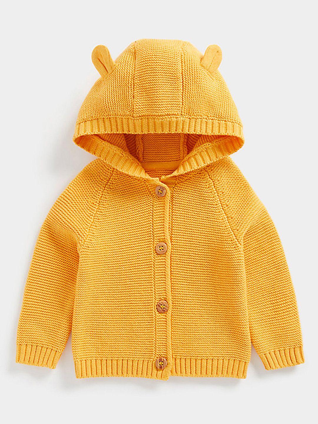 mothercare kids mustard yellow 3d hooded organic cotton cardigan