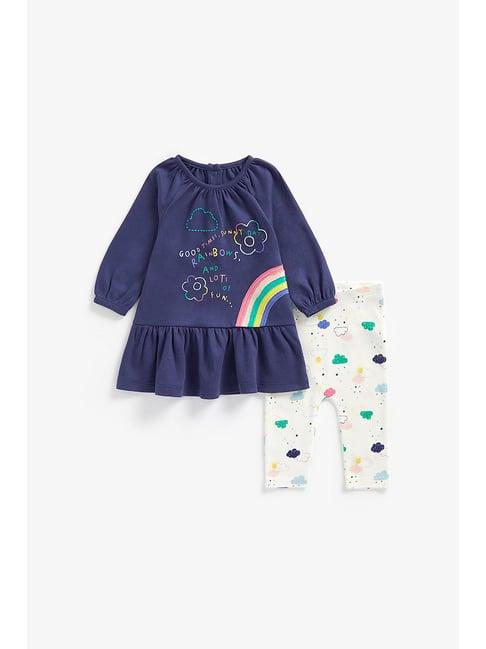mothercare kids navy & white embroidered full sleeves top with leggings