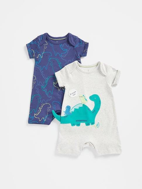mothercare kids navy & white printed romper (pack of 2)