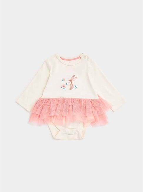 mothercare kids off-white & pink cotton embroidered full sleeves bodysuit