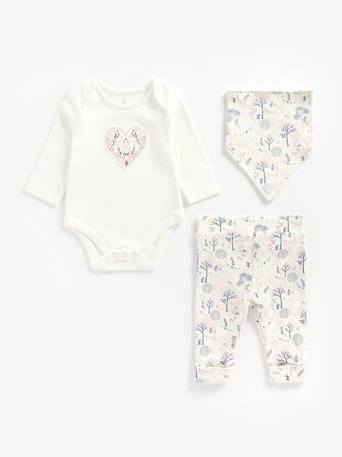 mothercare kids off white applique full sleeves bodysuit, pyjamas with bib