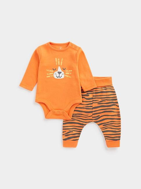 mothercare kids orange printed full sleeves bodysuit with joggers