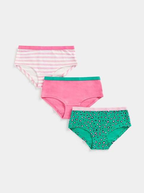 mothercare kids pink & green cotton printed brief (pack of 3)