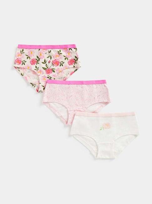 mothercare kids pink & white cotton floral print brief (pack of 3)