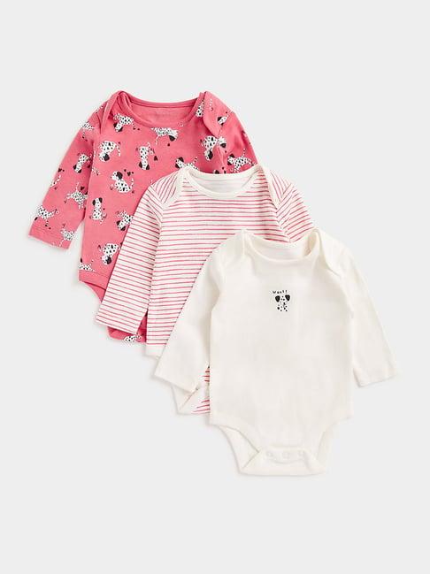mothercare kids pink & white printed full sleeves bodysuit (pack of 3)