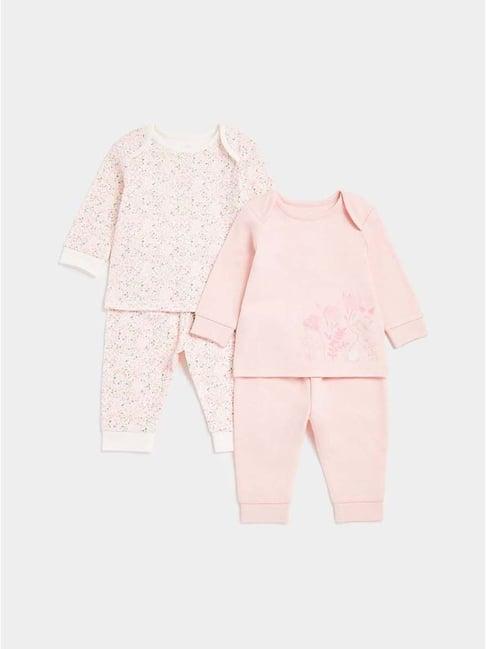 mothercare kids pink cotton printed full sleeves t-shirt set (pack of 2)