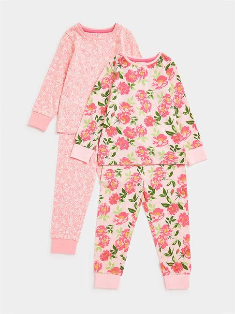 mothercare kids pink floral print full sleeves t-shirt (pack of 2)
 with joggers (pack of 2)