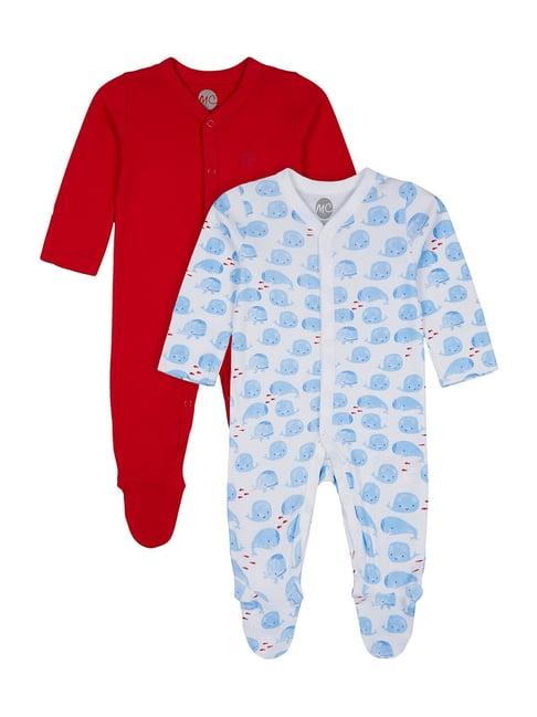 mothercare kids red & blue cotton printed full sleeves sleepsuit
