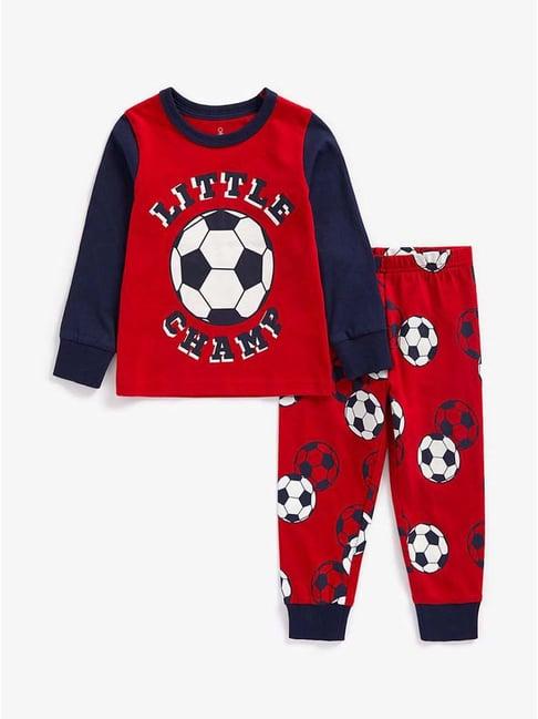 mothercare kids red & navy printed full sleeves t-shirt set