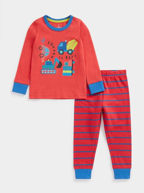 mothercare kids red printed full sleeves t-shirt with pyjamas
