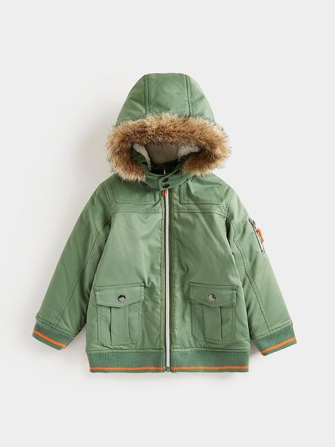 mothercare kids sage green solid full sleeves padded jacket