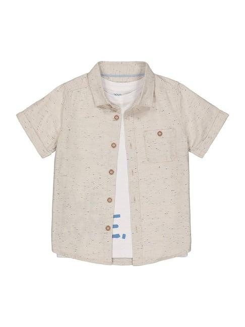 mothercare kids white & beige textured shirt with t-shirt