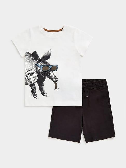 mothercare kids white & black printed t-shirt with shorts