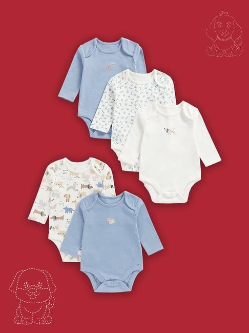 mothercare kids white & blue printed full sleeves bodysuit (pack of 5)
