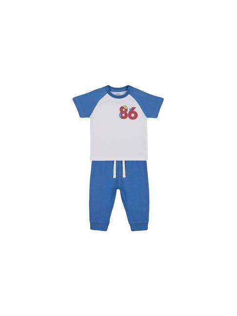 mothercare kids white & blue solid t-shirt with joggers