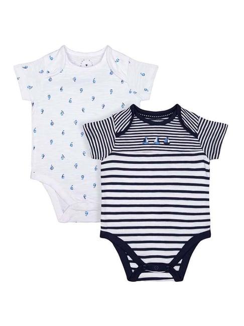mothercare kids white & navy cotton printed bodysuit (pack of 2)