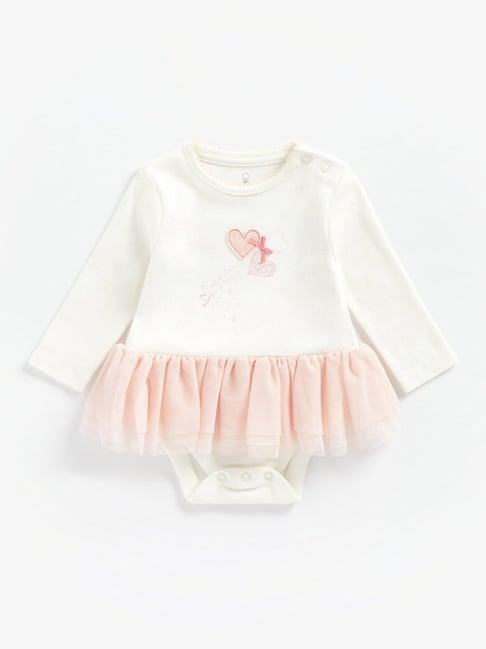 mothercare kids white & pink cotton applique full sleeves bodysuit