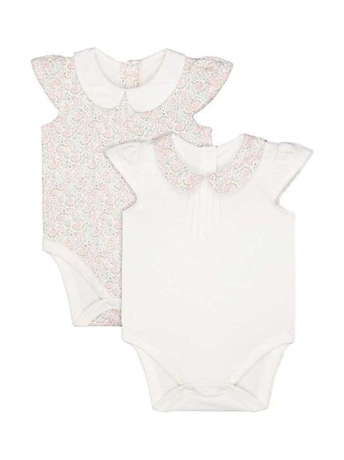 mothercare kids white & pink cotton printed bodysuit (pack of 2)